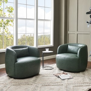 KINWELL 34" Wide Swivel Faux Leather Armchair Upholstered PU Leather Accent Chairs, Set of 2 - 1 of 4