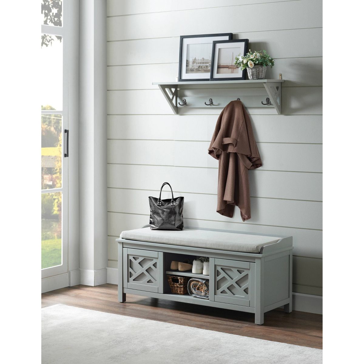 45" Middlebury Wood Storage Bench with Cushion - Alaterre Furniture - thumbnail 4
