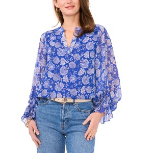 Vince Camuto Womens Smocked Cuff Ruffled Knit Blouse - 1 of 1