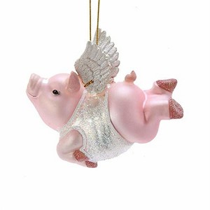 Kurt Adler Noble Gems Glass Ornament for Christmas Tree, Flying Pig with Wings - 1 of 4