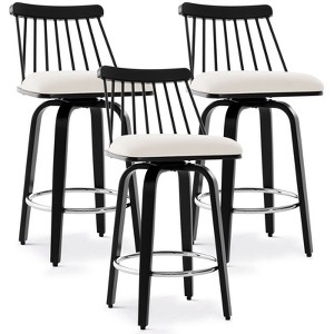 Bekrvio 26" Swivel Bar Stools Set of 1/2/3/4–Faux Leather Counter Stool with Spindle Back, Solid Wood Legs, Wooden Barstools for Kitchen Island - 1 of 4
