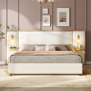 Christopher Knight Home Velvet Upholstered Bed with 2 Built-in Led Lights and 2 Side Panels - 1 of 4