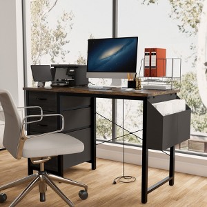47 Inch Computer Desk with Fabric Drawers, Reversible Writing Table Workstation, Work Desk Game Table with Metal Frame for Home Office - 1 of 4