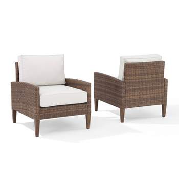 Capella 2pk Outdoor Wicker Arm Chairs - Cream/Brown - Crosley
