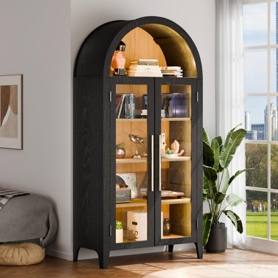 FONTOI Arched Shaped Storage Cabinet, 5-Tier Arched Bookcase with 3 Movable Shelves, Oak&Black, 30.7"*70.9"*15.7"