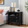 LIVAREEmlen 2-Drawer Farmhouse Nightstand with Charging Station with USB Ports and Outlets Fluted Pilasters Design with Solid Wood Legs, Black - 3 of 4