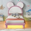 NicBex Twin Size Upholstered Bed Frame with Cartoon Ears Shaped Headboard,Platform Bed Frame with LED,No Box Spring Needed,Easy Assembly,White+Pink - 3 of 4