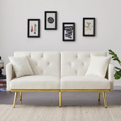 Streamdale Cream White Velvet Sofa Bed