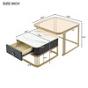 CAVINAS Coffee Tables for Living Room 2-in-1 Square Nesting Coffee Table Stackable End Table Set with Wheels & Drawers and Brown Tempered Glass - 3 of 4