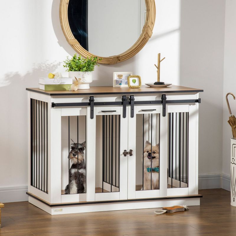 PawHut Modern Dog Crate End Table with Divider Panel, Dog Crate Furniture for Large Dog and 2 Small Dogs with Two Rooms Design, 4 of 10