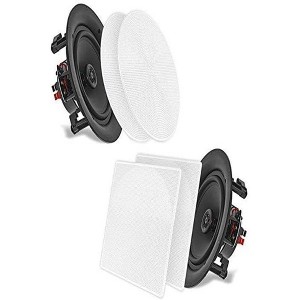 Pyle 6.5" In-Wall/In-Ceiling Dual Stereo Speakers, 2-Way Flush Mount, 200W Peak Power, Includes Round & Square Grills – PDIC66 - 1 of 4