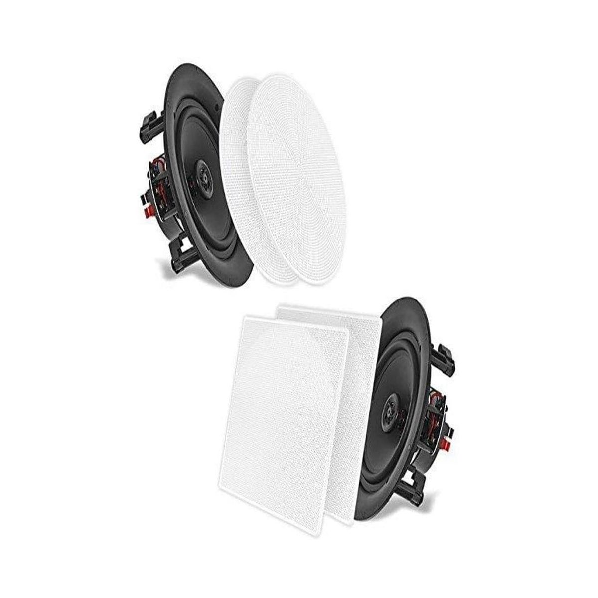 Pyle 6.5" In-Wall/In-Ceiling Dual Stereo Speakers, 2-Way Flush Mount, 200W Peak Power, Includes Round & Square Grills – PDIC66