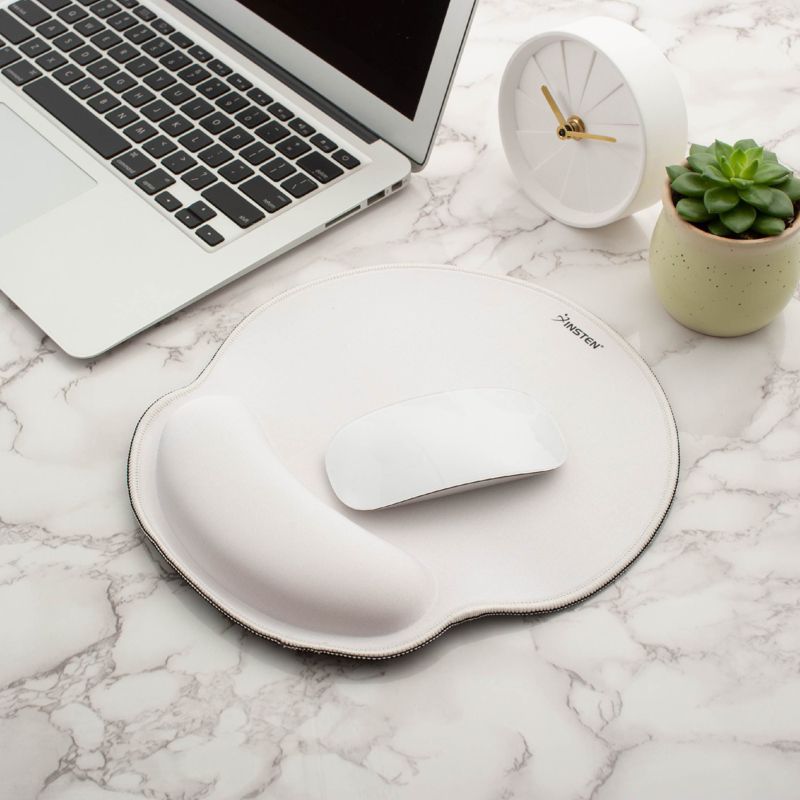 Insten Mouse Pad with Wrist Support Rest, Stitched Edge Mat, Ergonomic Support, Pain Relief Memory Foam, Round, White, 10.5 x 9.5 inches, 2 of 10