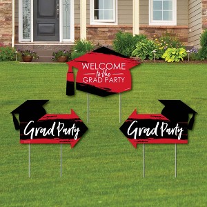 Big Dot of Happiness Red Grad - Best is Yet to Come - 2 Arrows & 1 Welcome/Thank You Lawn Sign - Double Sided Grad Party Yard Sign Set - 3 Pieces - 1 of 4