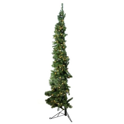 Home Heritage 5 Foot Pre-Lit Slim Indoor Artificial Corner Christmas Holiday Tree with White LED Lights, Folding Metal Stand and Easy Assembly