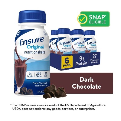 Abbott Ensure Original Nutrition Shake Rich Dark Chocolate 8 Oz, 6ct, CASE OF 4 (24 Count)