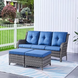 SUGOLD 3 Piece Patio Furniture Set All Weather Wicker Outdoor Sectional Sofa Manual Weaving Rattan High Curved Back Patio Couch with Ottomans - 1 of 1