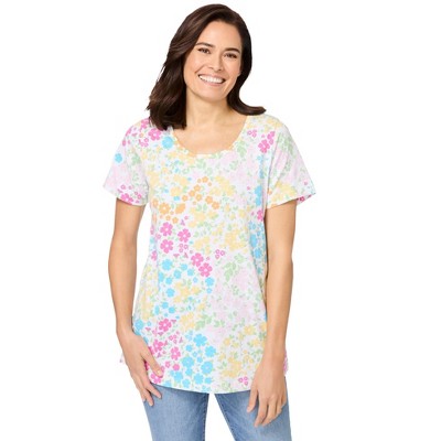Woman Within Plus Size Perfect Printed Short-Sleeve Scoopneck Tee