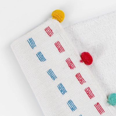 Multicolored Cotton Confetti Dot Bath Rug with Pom Poms