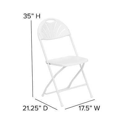 White Plastic Fan Back Folding Chairs with Steel Frame, 2-Pack