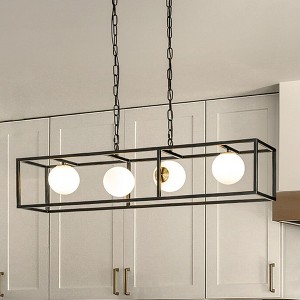 ALOADECOR 4-Light Matte Black Bubble Chandelier Square/Rectangle Industrial Light  Fixrures for Dining Room - 1 of 4