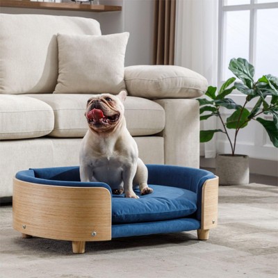 Bulldog Large Dog Beds With Removable Washable Cover, Velvet Cushion With Solid Wood legs and Bent Wood Back-The Pop Home