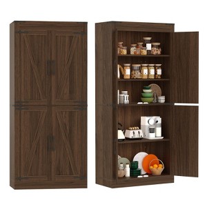 COZONY Tall Kitchen Pantry Cabinet, Farmhouse 4 Barn Door Storage Adjustable Shelves for Dining Room Living Room Apartment - 1 of 4