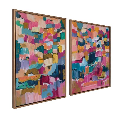 Colorful Abstract 28x38 Gold Framed Canvas Art Set