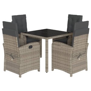 vidaXL 5 Piece Grey Poly Rattan Dining Set with Cushions Adjustable Reclining Chairs and Table for Outdoor Patio Garden Balcony Use Furniture - 1 of 4