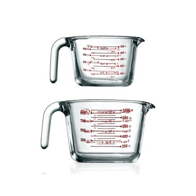 NutriChef 2 Pcs. High Borosilicate Glass Measuring Cup with Customized Decal Scale, 500 ml and 1000 ml