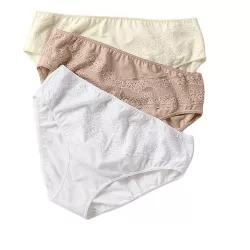 Leonisa 3-Pack cotton brief underwear for women - Panties with lace details -