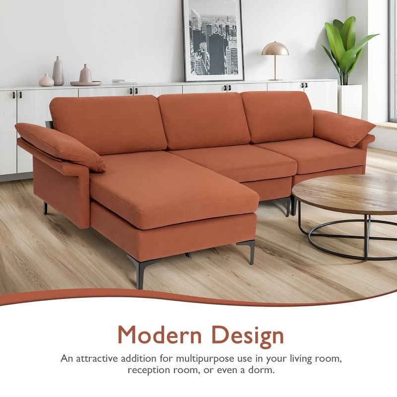 Costway L-shaped Modern Modular Sectional Sofa w/ Reversible Chaise & 2 USB Ports, 5 of 11