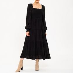 August Sky Women's Pleated Neckline Midi Dress RDH2040-A_Black_Small