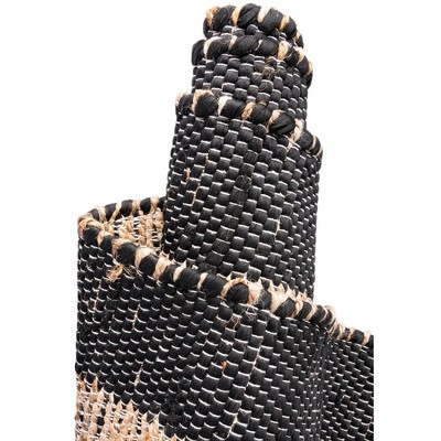 Handmade Black Geometric Braided Jute Area Rug 5' x 8'