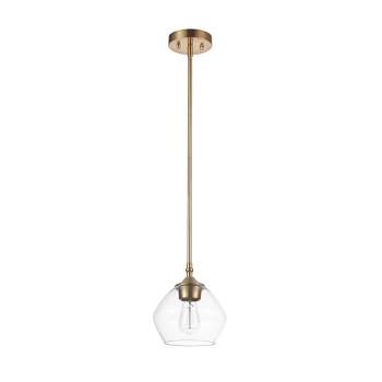 Harrow 1-Light Matte Brass Pendant Lighting with Clear Glass Shade - Globe Electric
