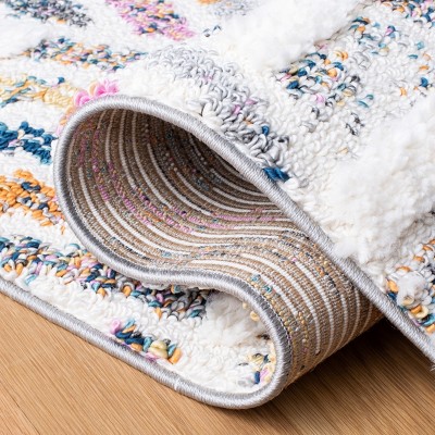 Ivory and Grey Geometric Fringe Shag Area Rug 8' x 10'