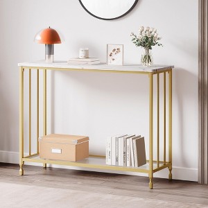 2 Tier Narrow Sofa Table, Small Entryway Table / Behind Couch Table with Engineered Wood Shelf and Metal Frame - 1 of 4