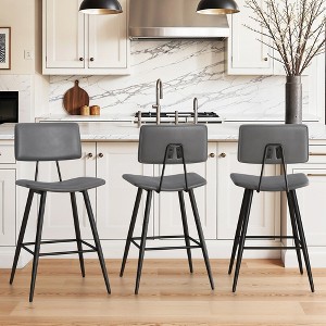 Arceso 24.5" Counter Height Bar Stools Set of 2, Black Faux Leather Upholstered Barstools with Back Footrest and Metal Legs, Armless Bar Chairs - 1 of 4