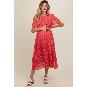 Pinkblush Red Floral Pleated Maternity Midi Dress - 1 of 4