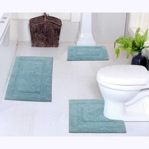 Set of 3 Classy Bathmat Collection Aqua Cotton Tufted Bath Rug - Home Weavers - 1 of 4