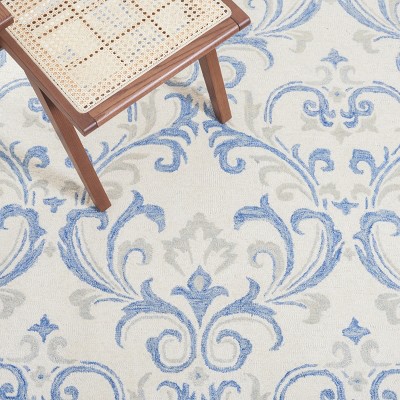 Ivory and Blue Handmade Tufted Wool Rug, 3' x 5'