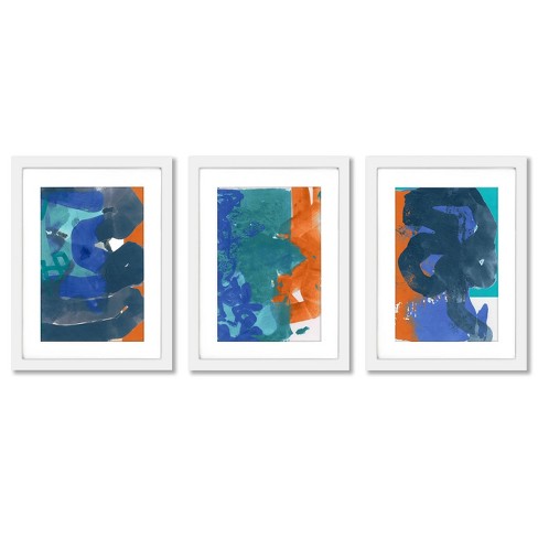 (Set of 3) Orange and Blue Merge by Cartissi Framed Triptych Wall Art Set - Americanflat - image 1 of 2