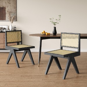 Lyngins Farmhouse Rattan Dining Chairs (Set of 2) – Solid Wood Kitchen Chair with Perforated Rattan, Living Room Armless Chair - 1 of 4