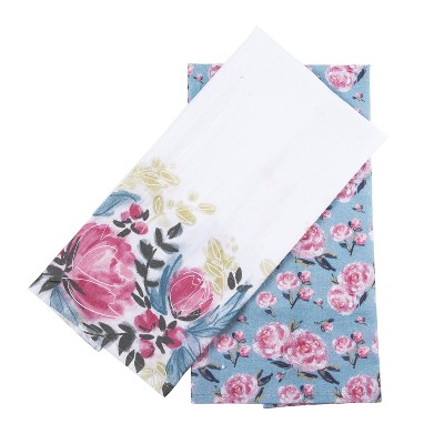 Transpac Cotton Peonies Tea Towels Set of 2 Everyday Home Decorations