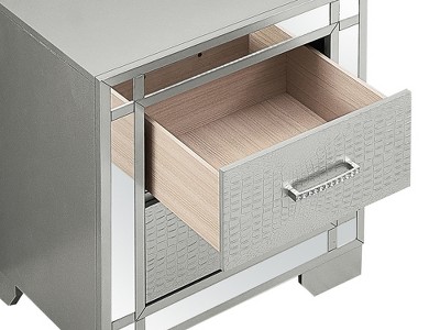 Madison Champagne Silver Croc-Textured 2-Drawer Nightstand