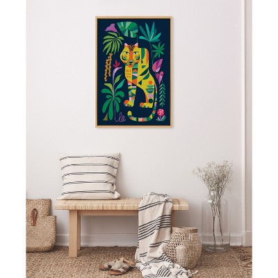 Colorful Jungle Tiger Print on Canvas with Natural Frame