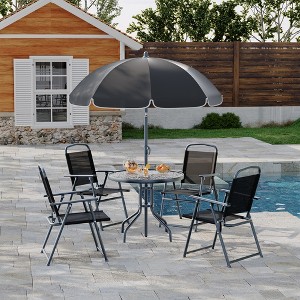 6 Pieces Outdoor Dining Set With Umbrella, Patio Table and 4 Folding Chairs With Umbrella, Garden Patio Furniture Set With Umbrellas - 1 of 4