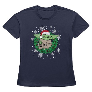 Womens Star Wars: The Mandalorian Christmas Grogu Santa Hat T Shirt - 1 of 3