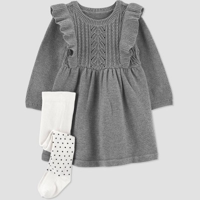 Image of Carter's Just One You® Baby Girls' Sweater Dress with Tights - Gray 3M