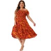 Agnes Orinda Women's Plus Size Square Neck Flutter Sleeve Smocked High Waist Floral Midi A Line Dresses - 3 of 4